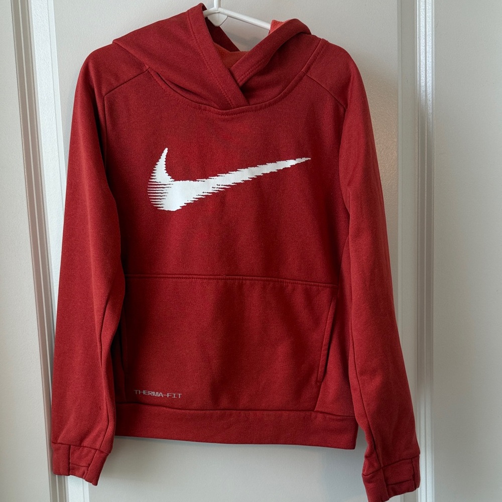 Youth Nike Red Hoodie with White Logo